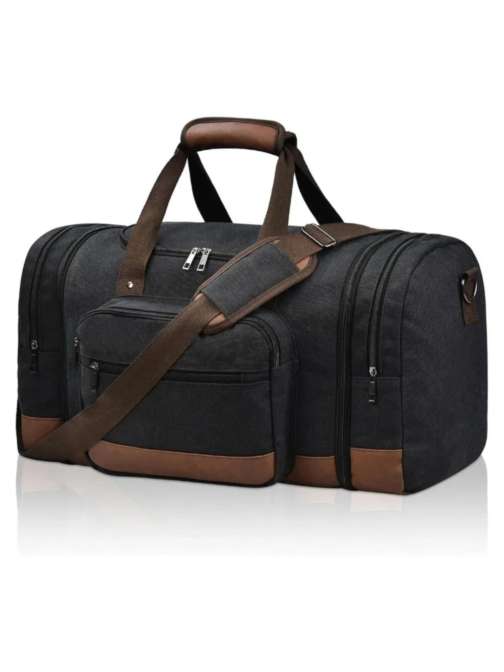 50L Canvas Duffle Bag Expandable Travel Weekender Carry-On with Trolley Sleeve